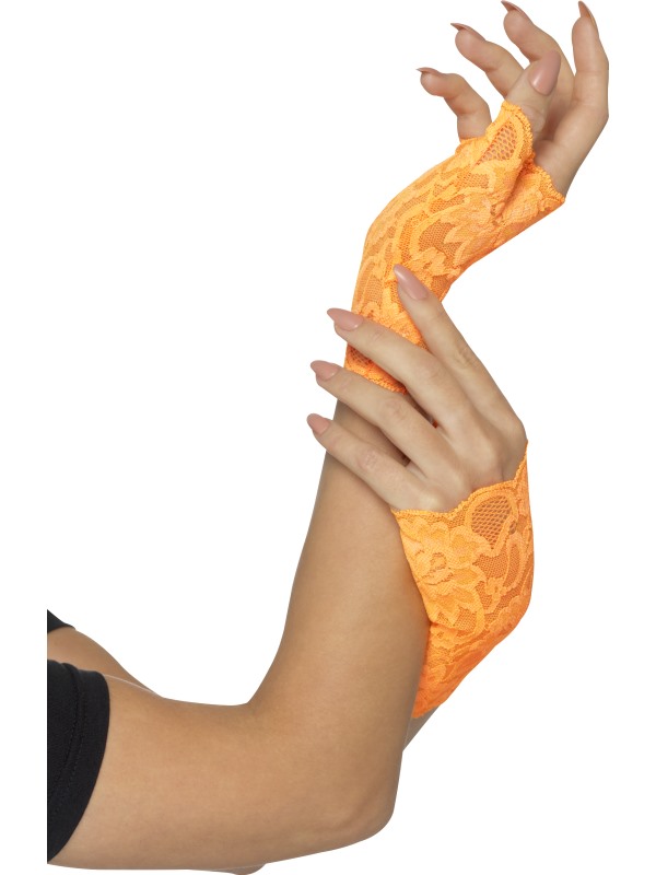 Mitaines dentelle orange fluo femme