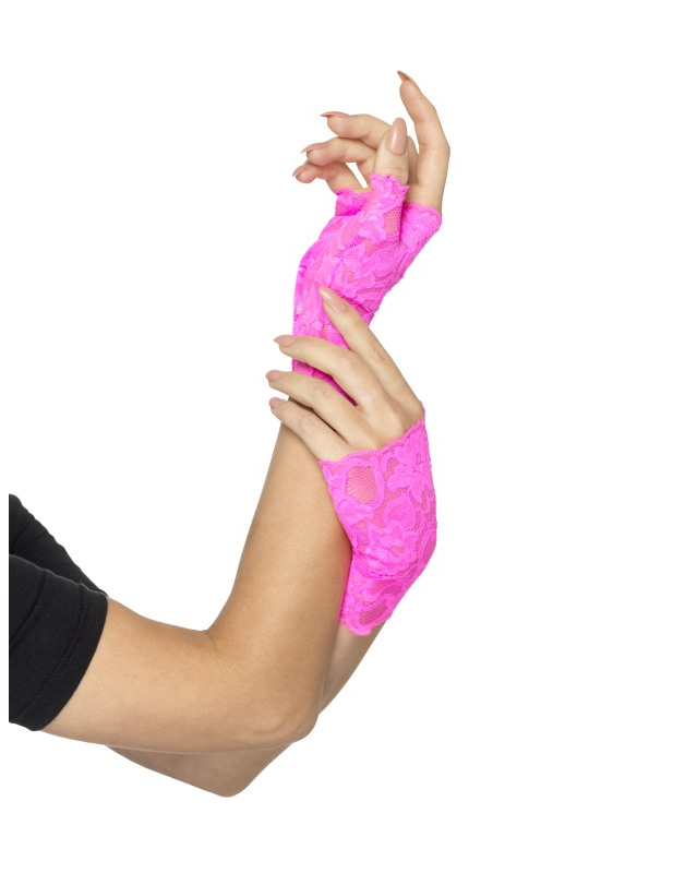 Mitaines dentelle roses fluo femme
