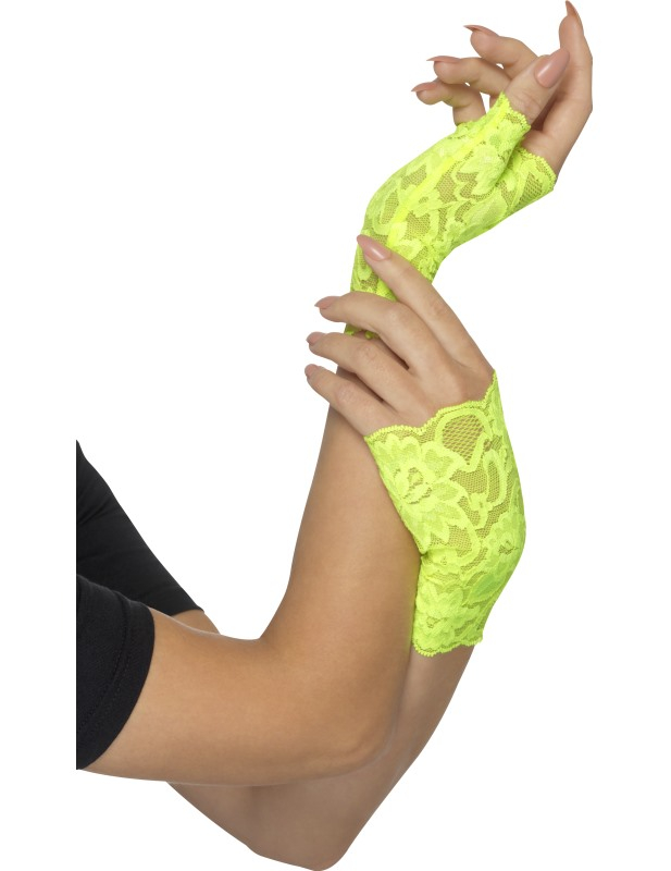 Mitaines dentelle vertes fluo femme