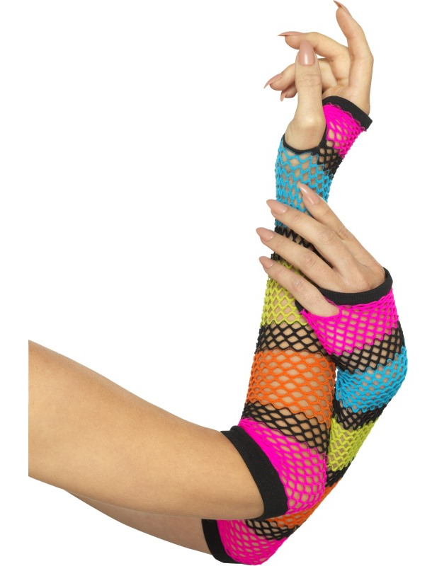 Mitaines longues résille fluo femme