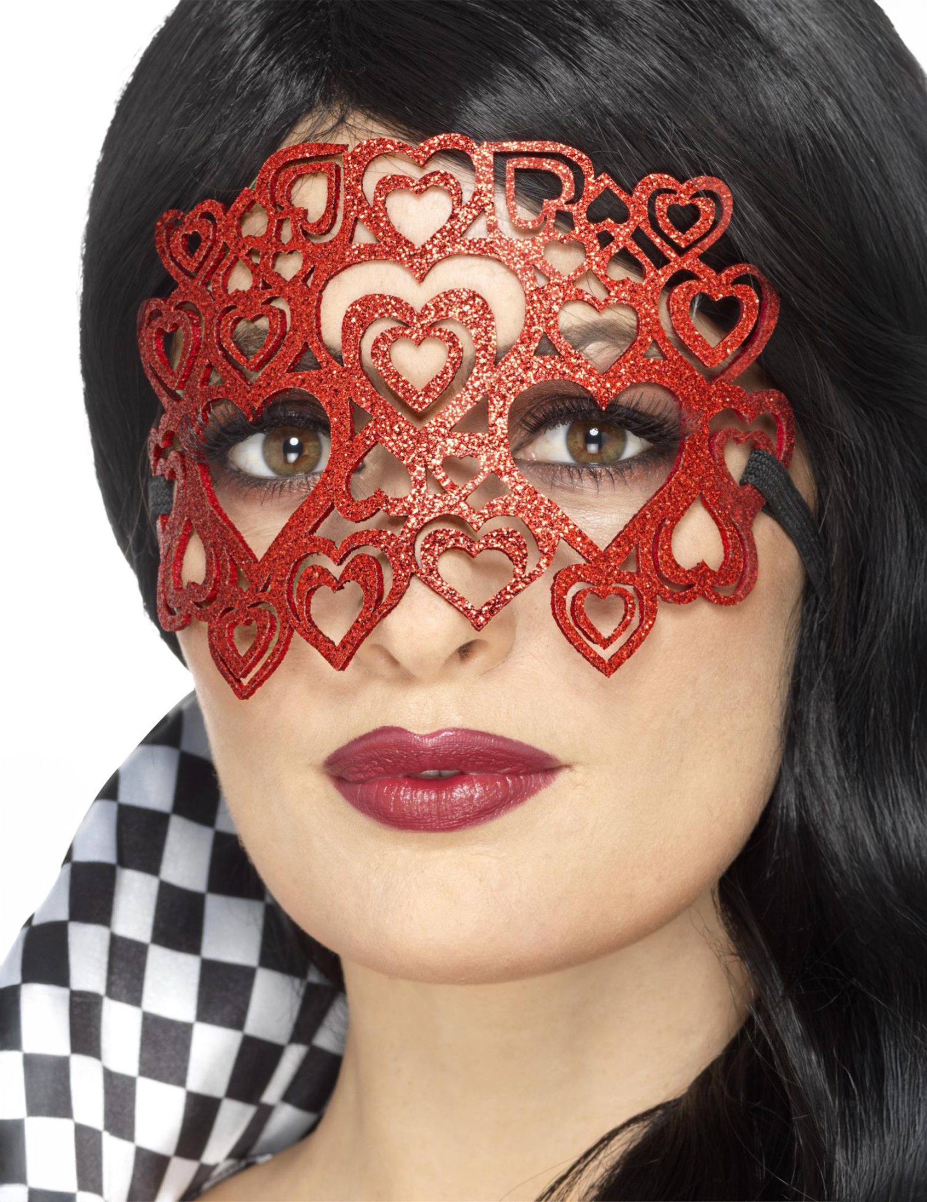 Masque à paillettes coeurs rouges adulte