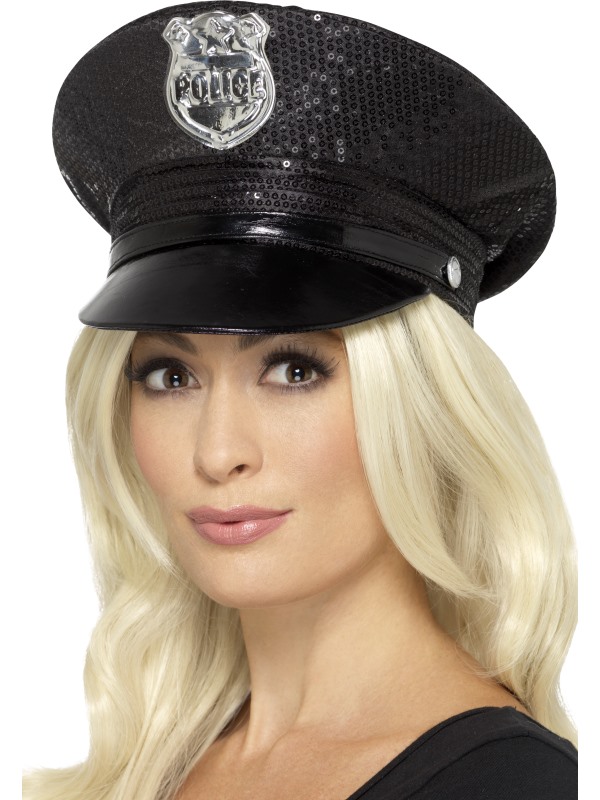 Chapeau noir à sequins policière femme