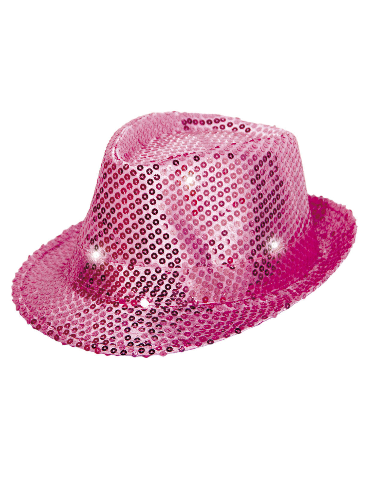 Chapeau borsalino rose à sequins avec LED adulte
