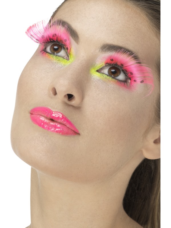 Faux cils longs à pois rose fluo adulte