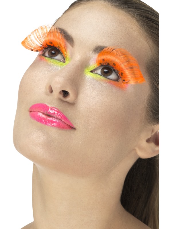 Faux cils longs à pois orange fluo adulte