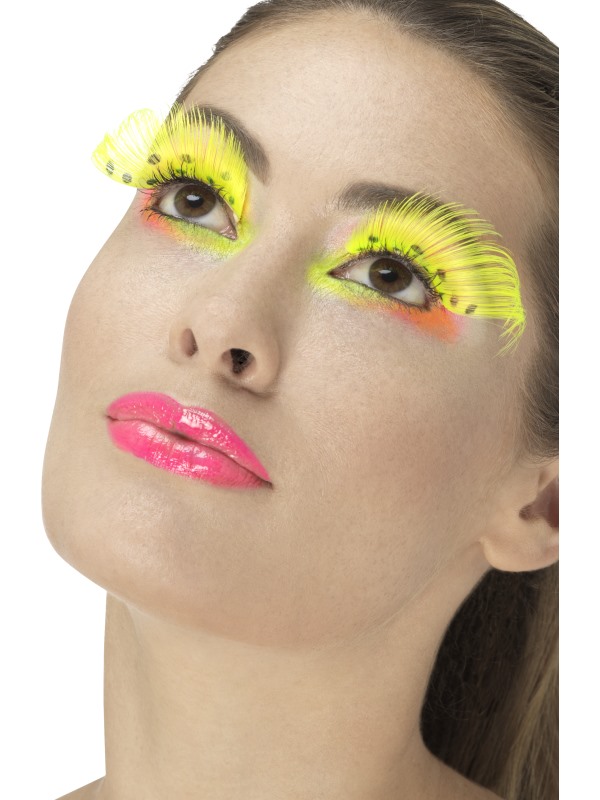 Faux cils longs à pois jaunes fluo adulte