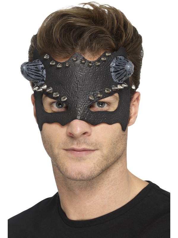 Loup clouté noir avec petites cornes adulte Halloween