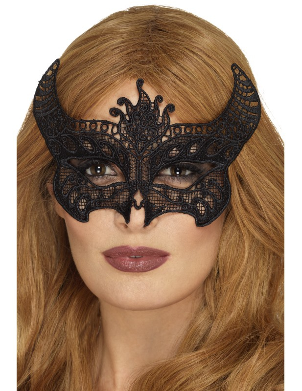 Loup dentelle diablesse noir femme Halloween