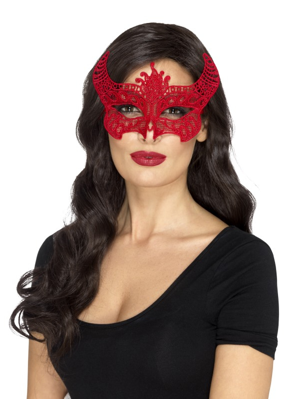 Loup dentelle diablesse rouge femme Halloween