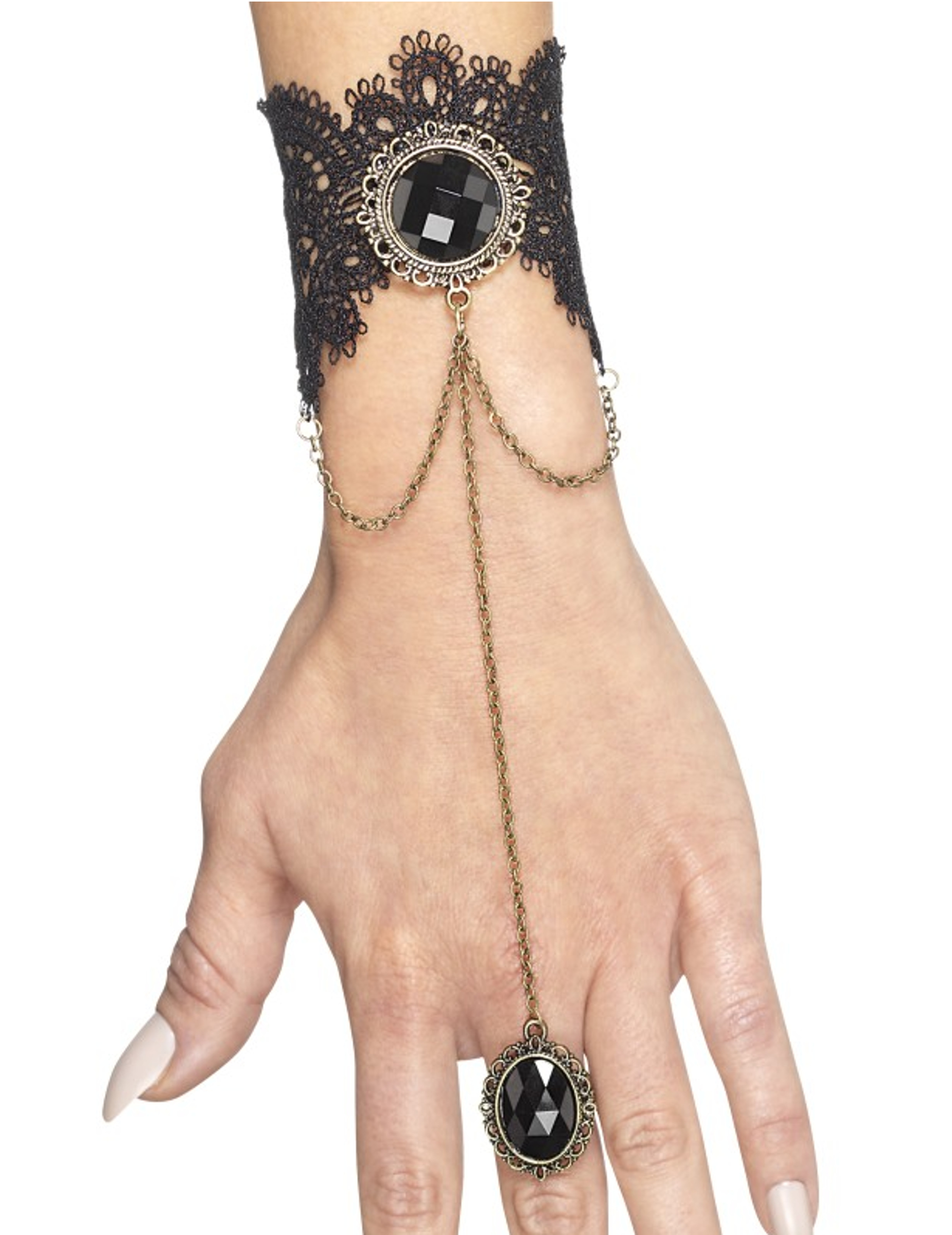 Bracelet avec bague gothique noire femme