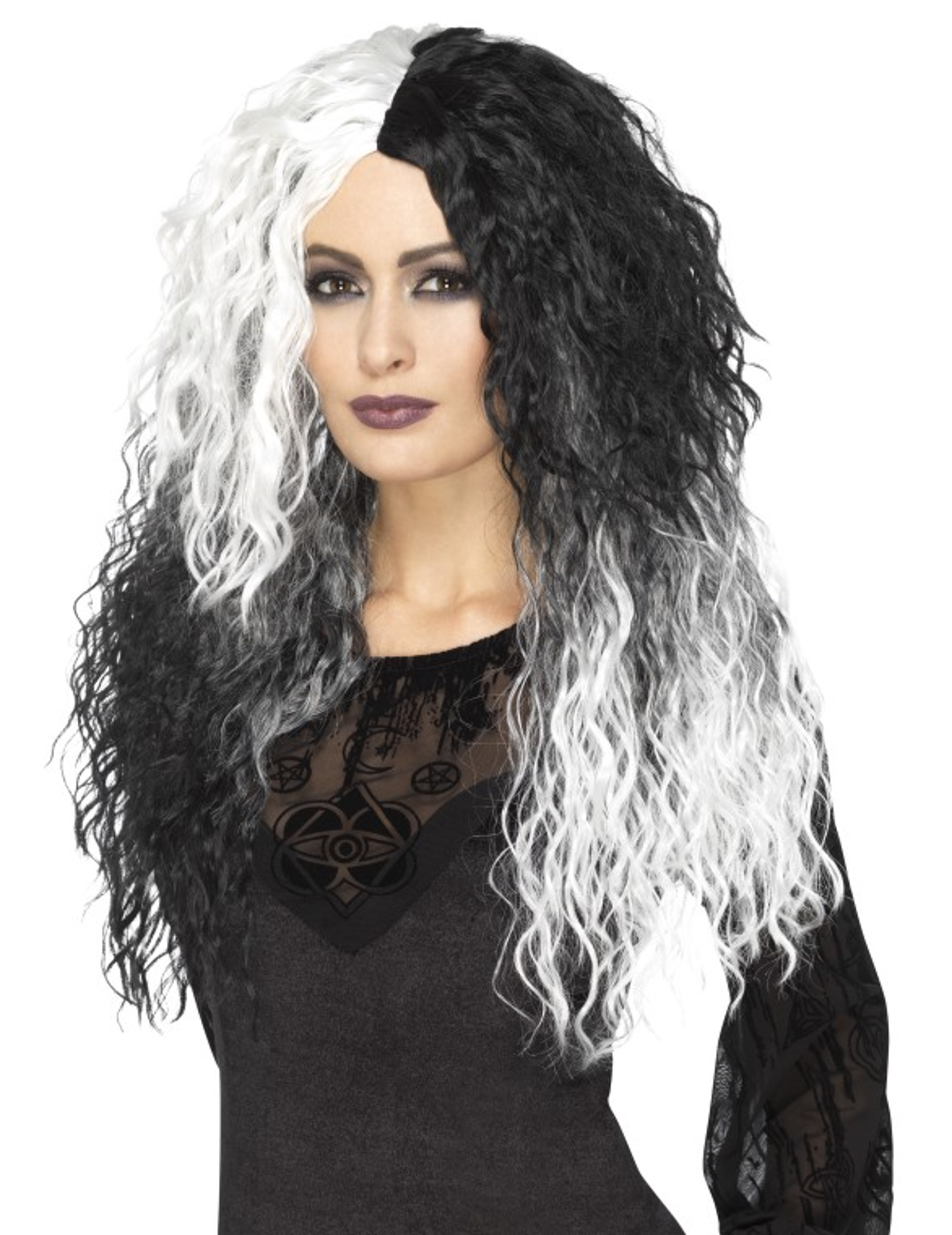 Perruque longue bicolore blanche et noire femme