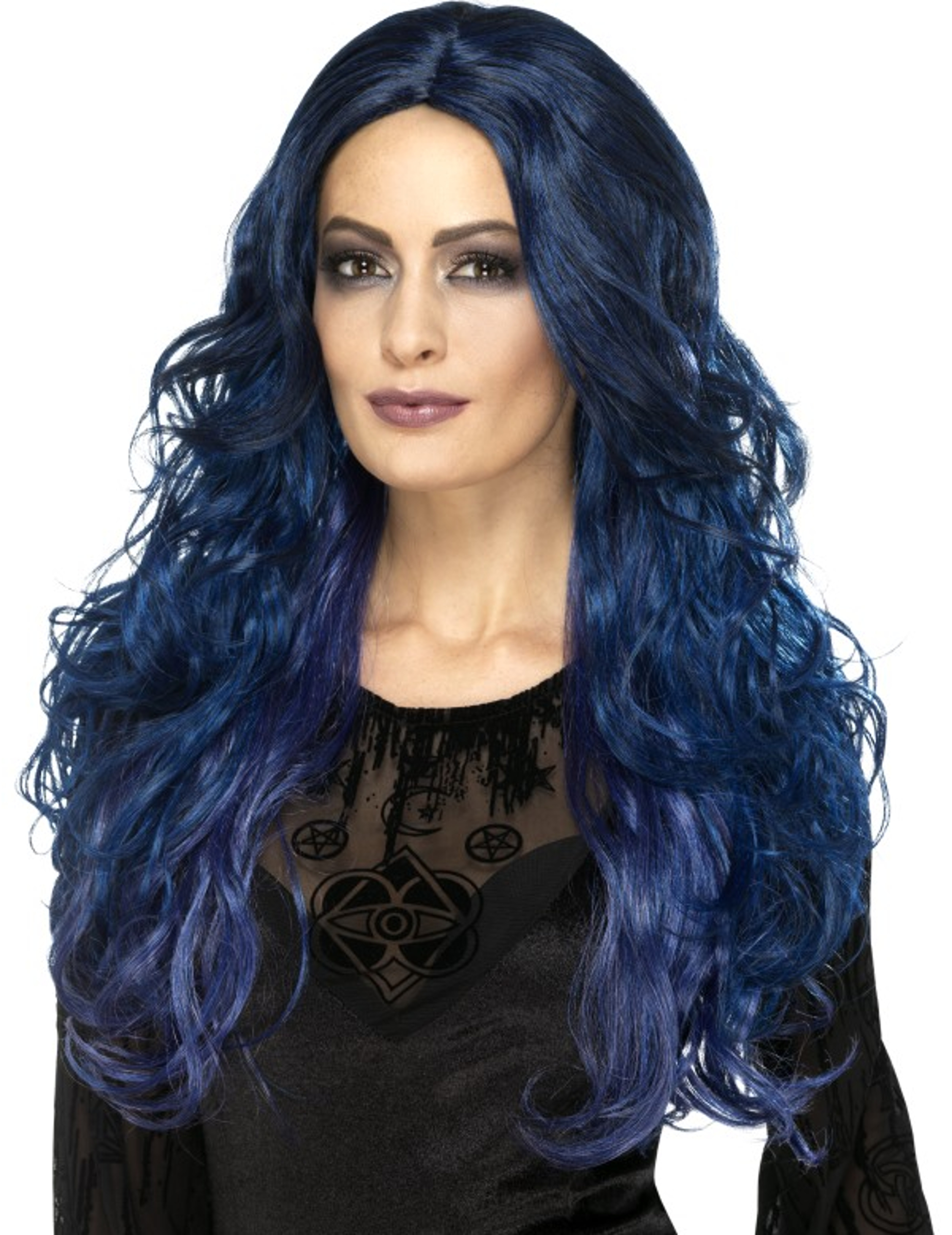 Perruque longue bleue foncée femme