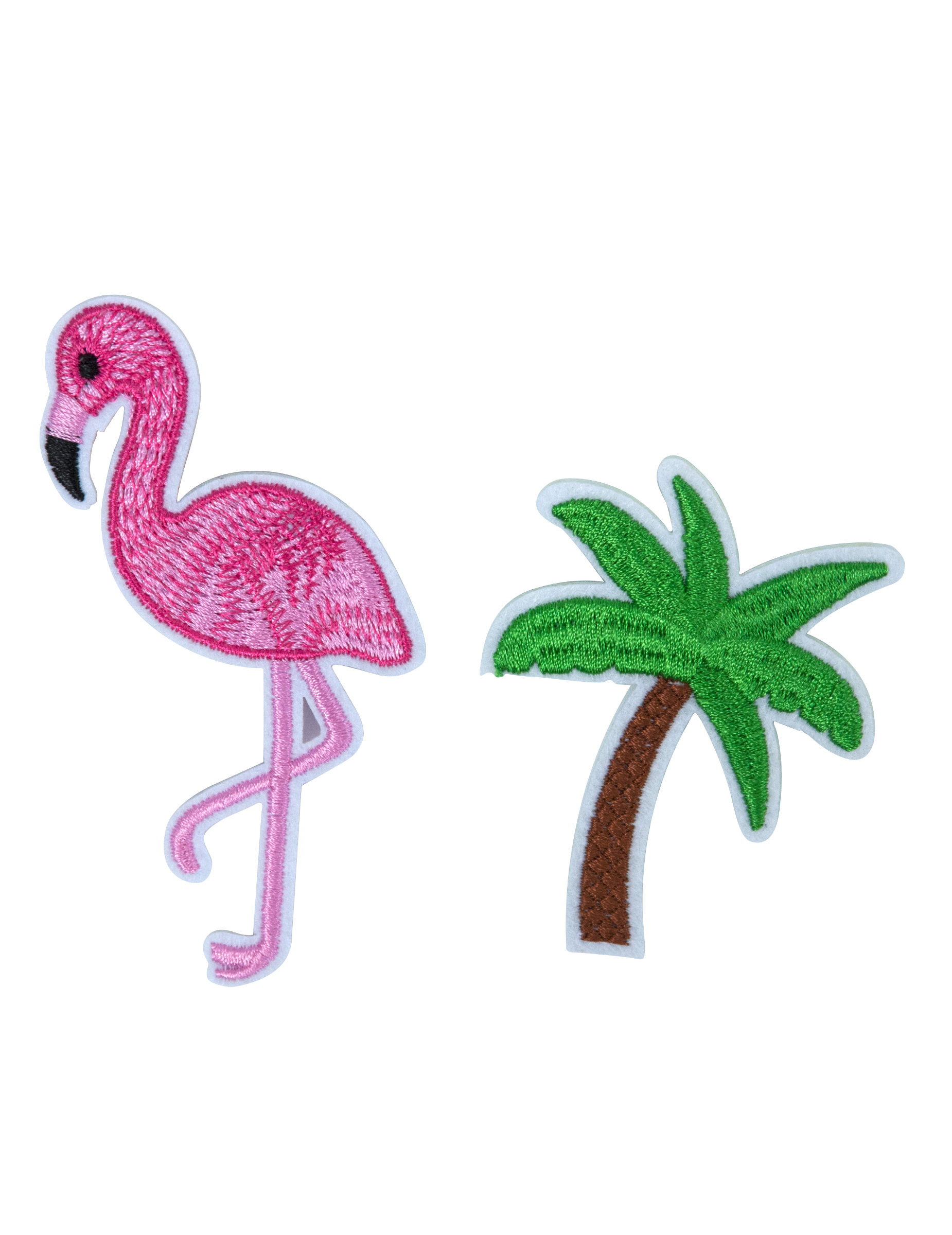 2 Broches flamant rose et palmier