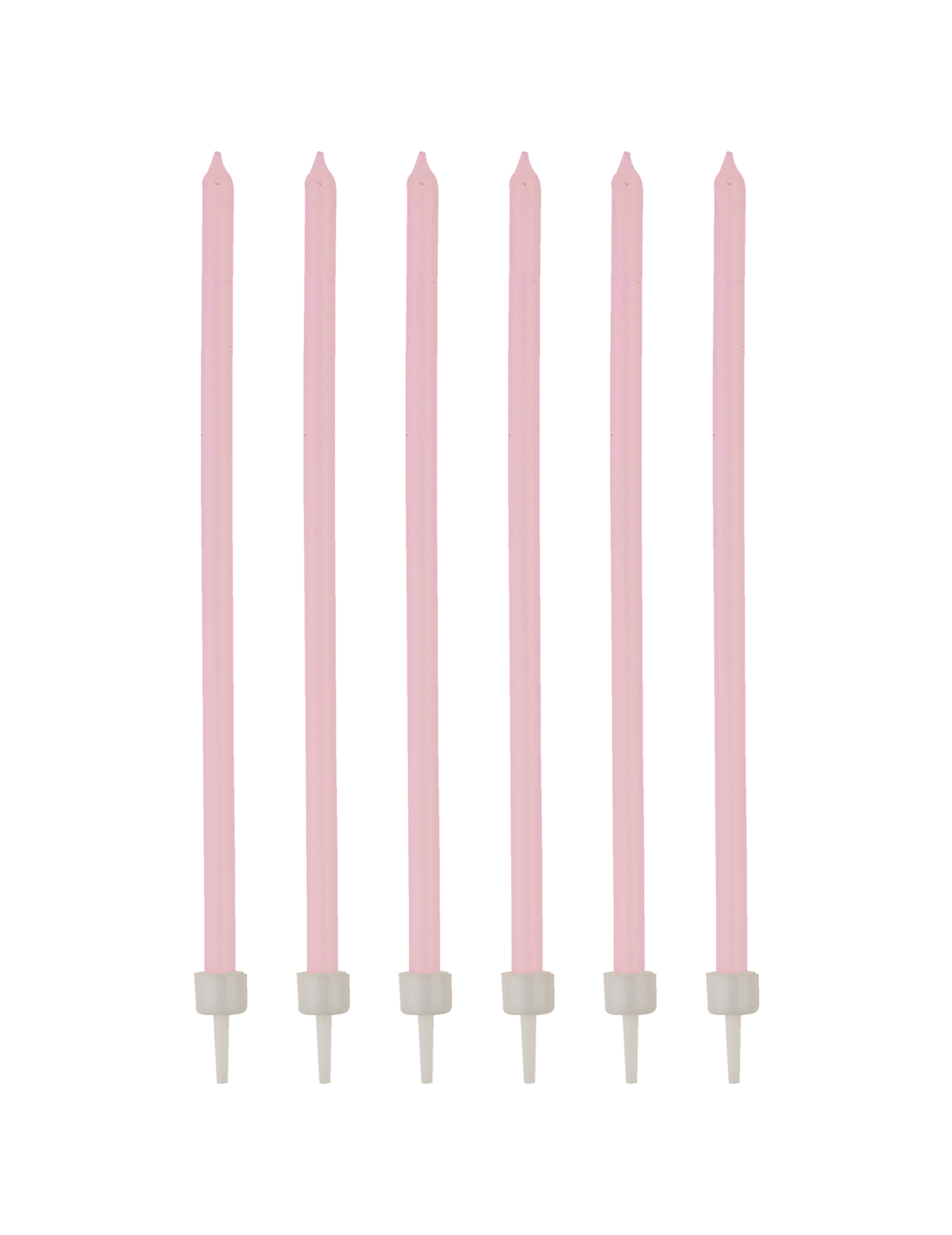 16 Bougies fines rose pâle avec bobèches 12 cm