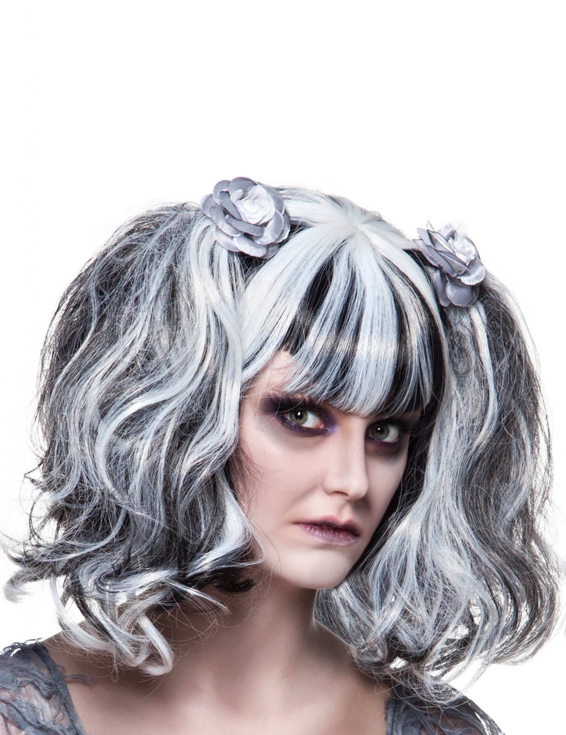 Perruque gothique blanche et noire femme