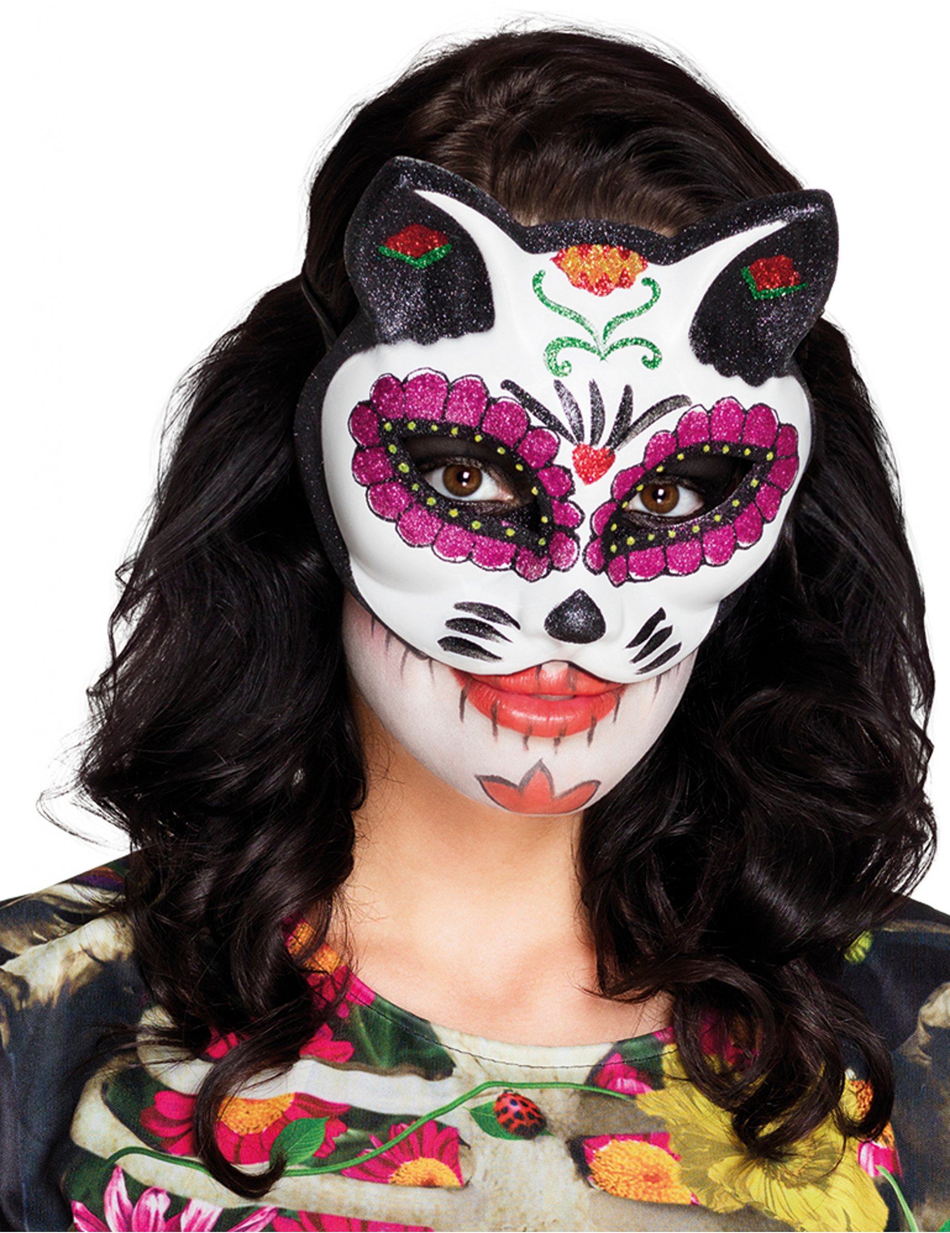 Loup chat coloré femme Dia de los muertos