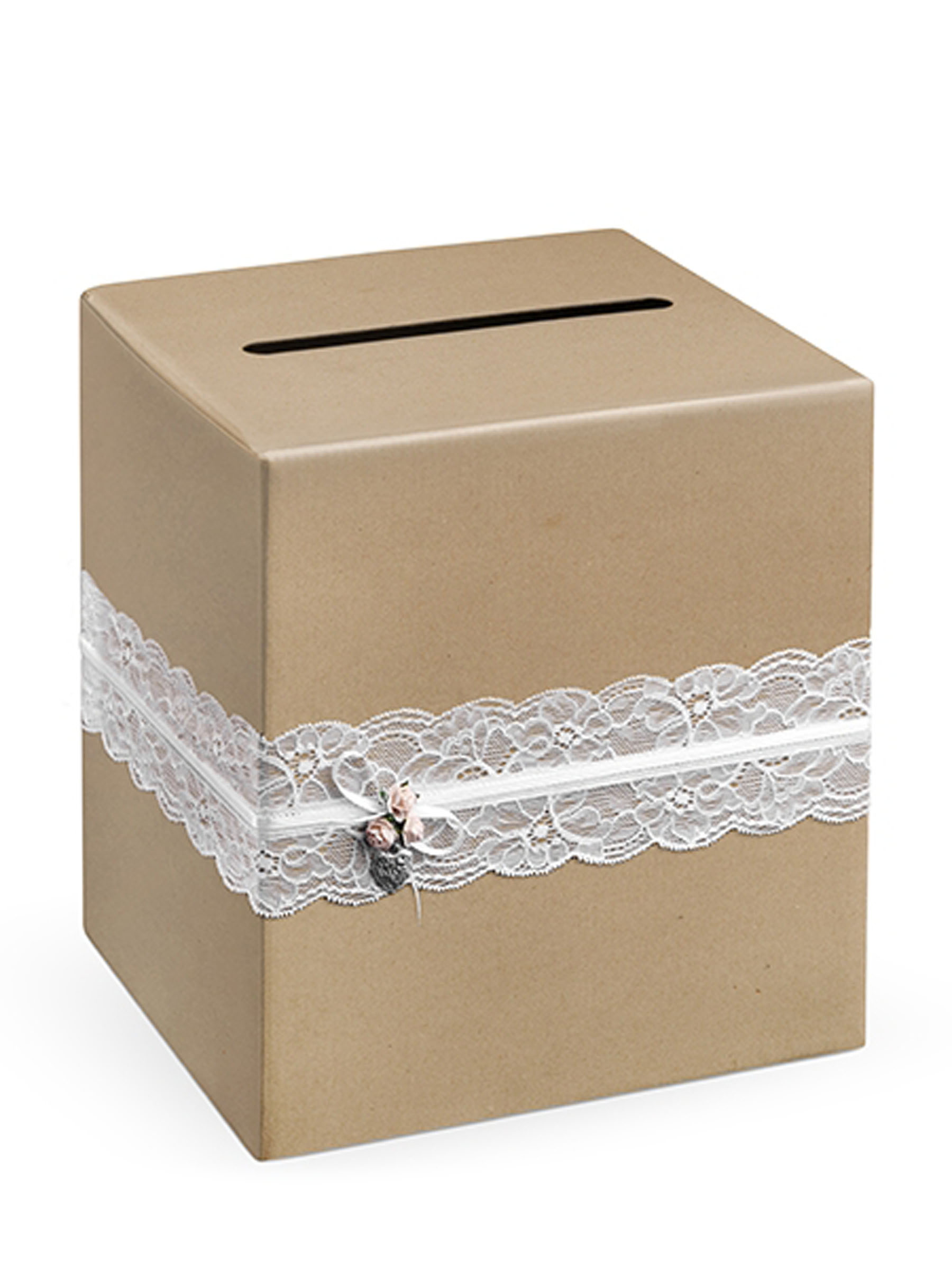 Urne kraft avec dentelle blanche 24 x 24 x 24 cm
