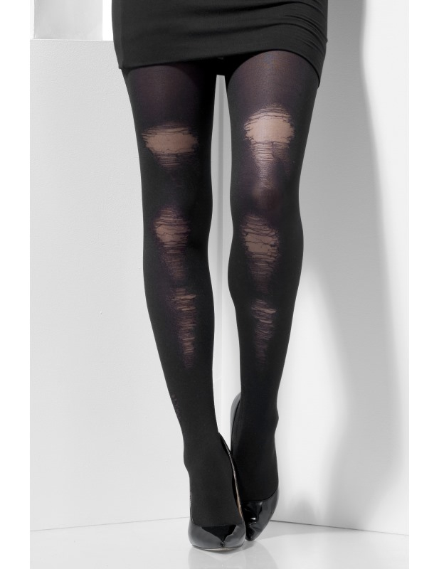 Collants opaques noirs avec détails vieillis femme