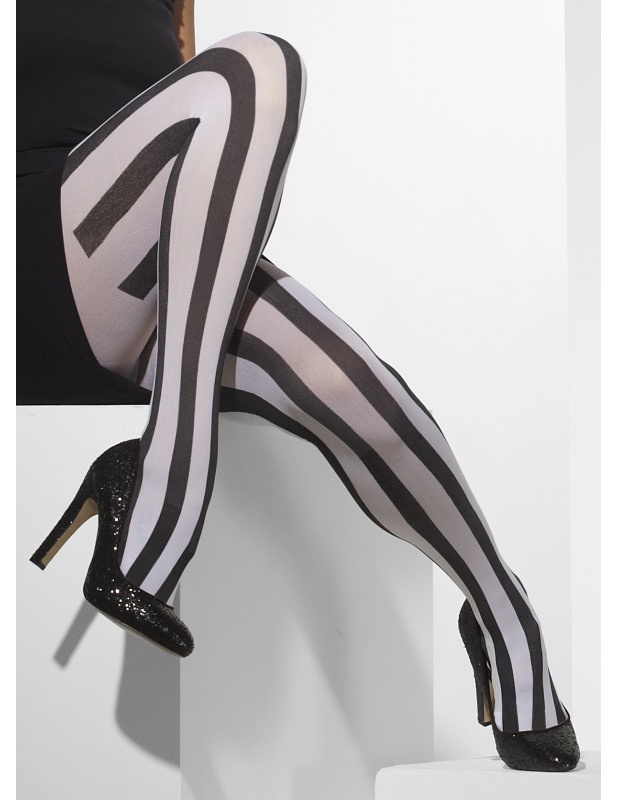 Collants rayés noirs et blancs mime femme