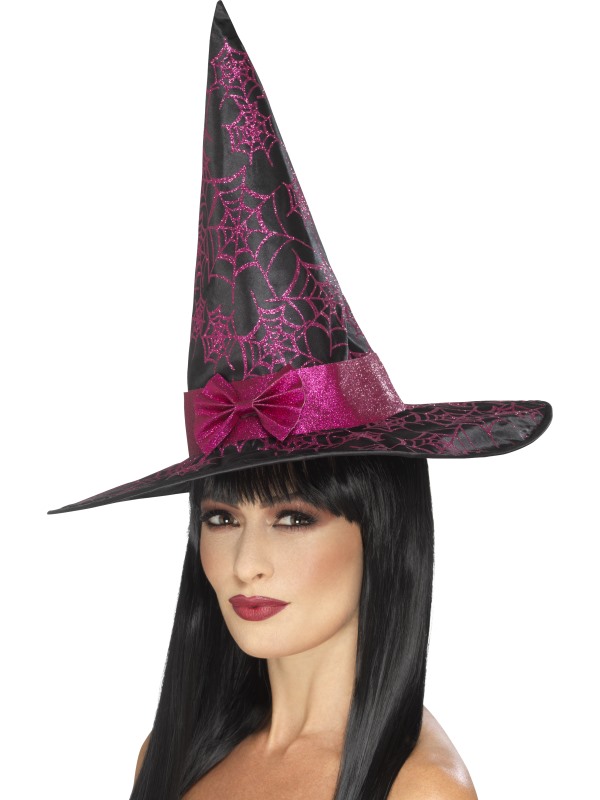 Chapeau sorcière noir et rose à paillettes femme Halloween