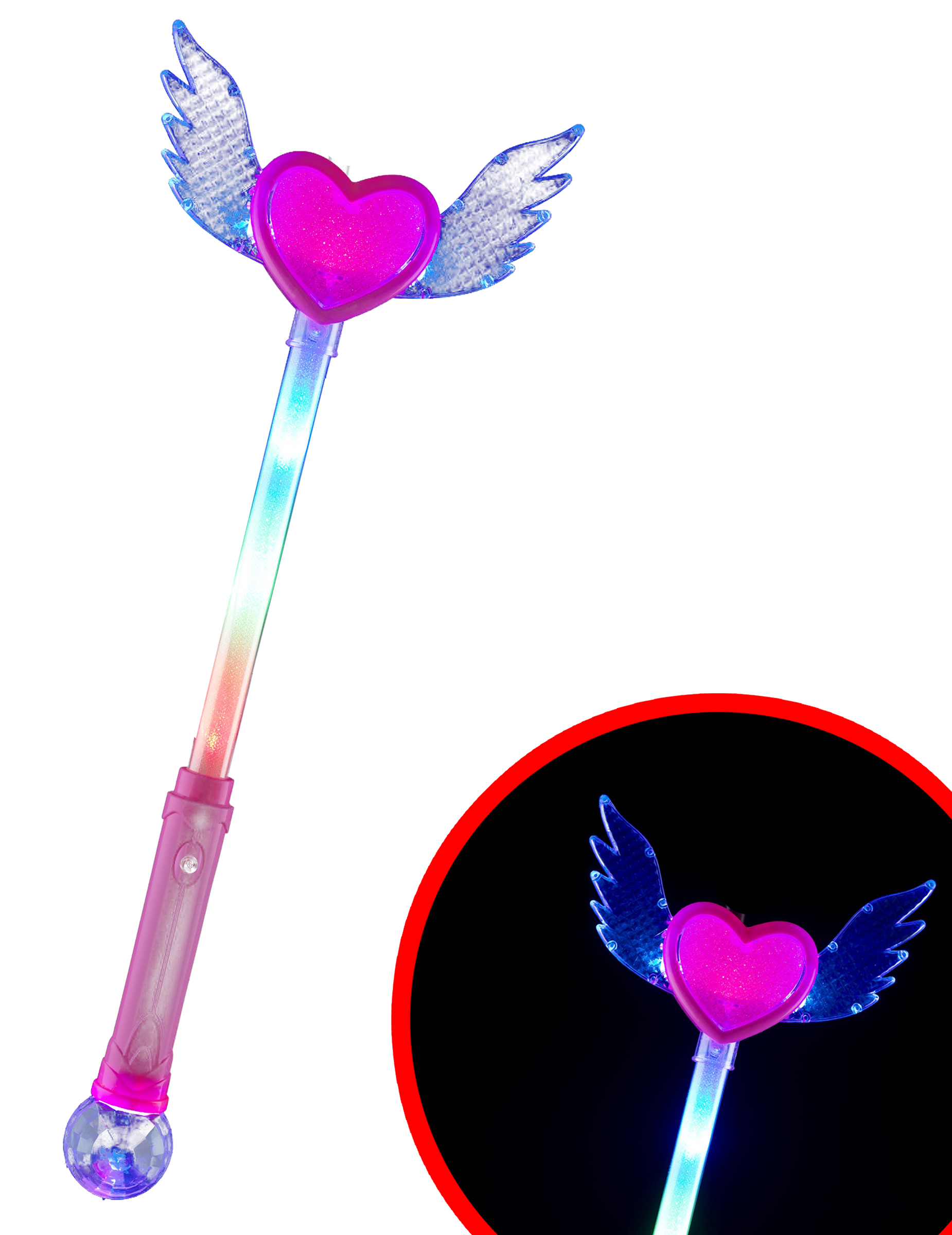 Baguette magique lumineuse c ur avec ailes