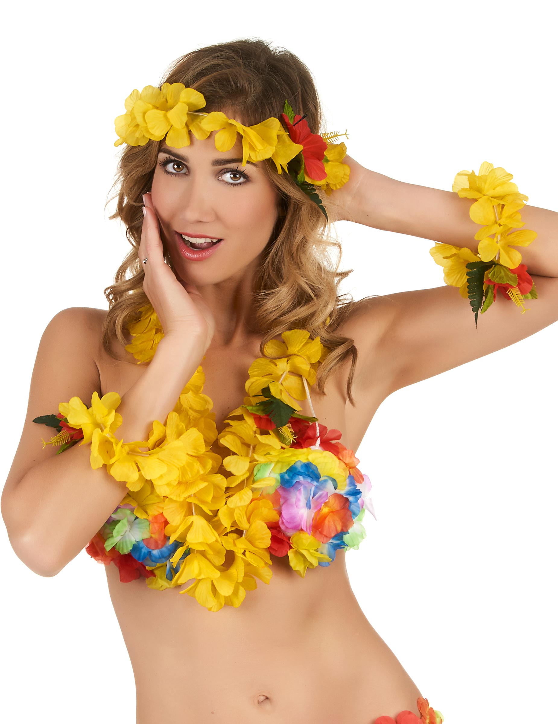 Set Hawaï jaune floral adulte