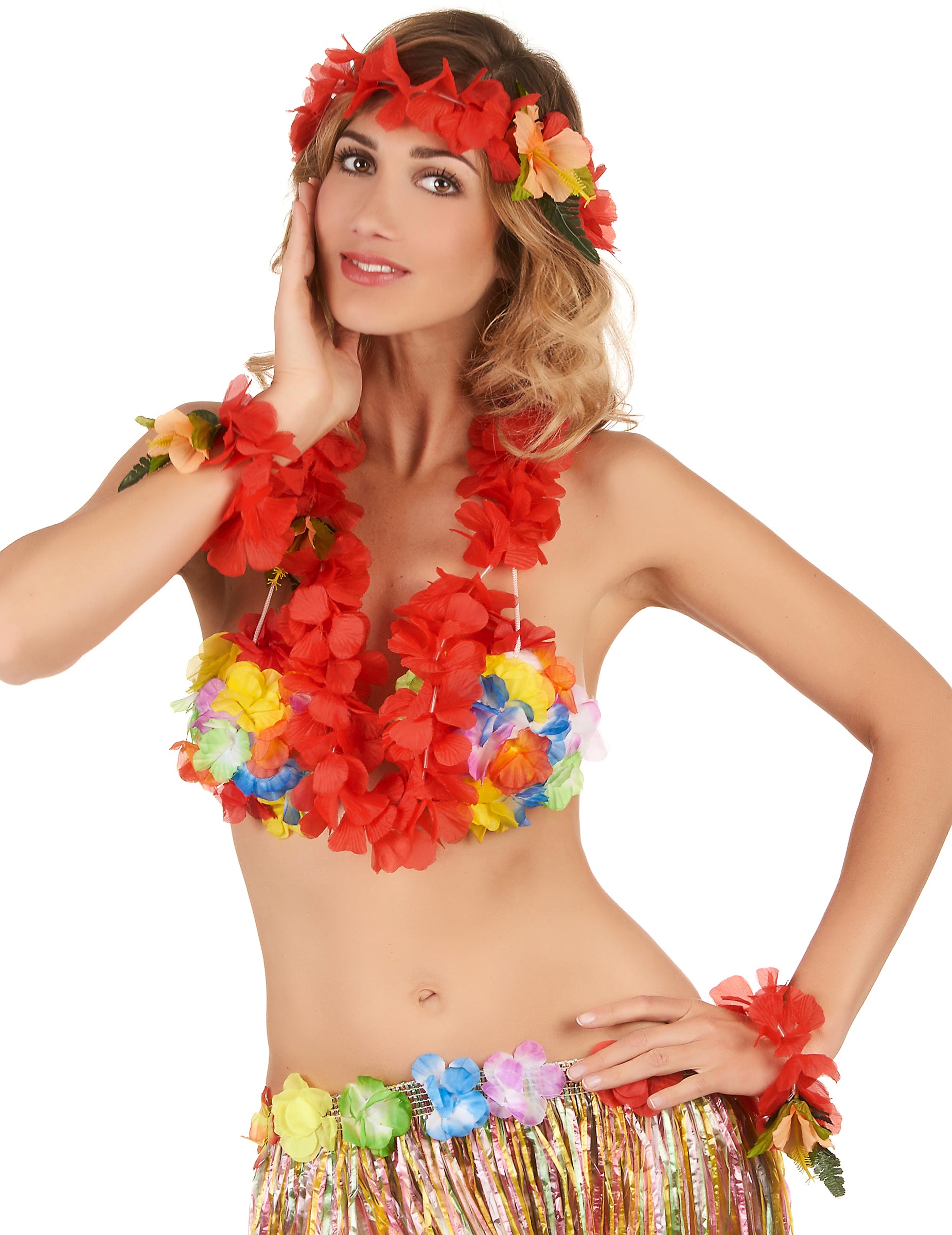 Set floral Hawaï rouge adulte