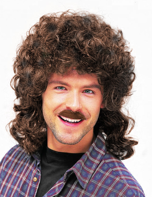 Perruque et moustache châtain pour homme