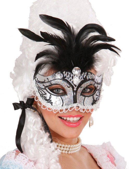 Loup renaissance pailletté avec plumes femme