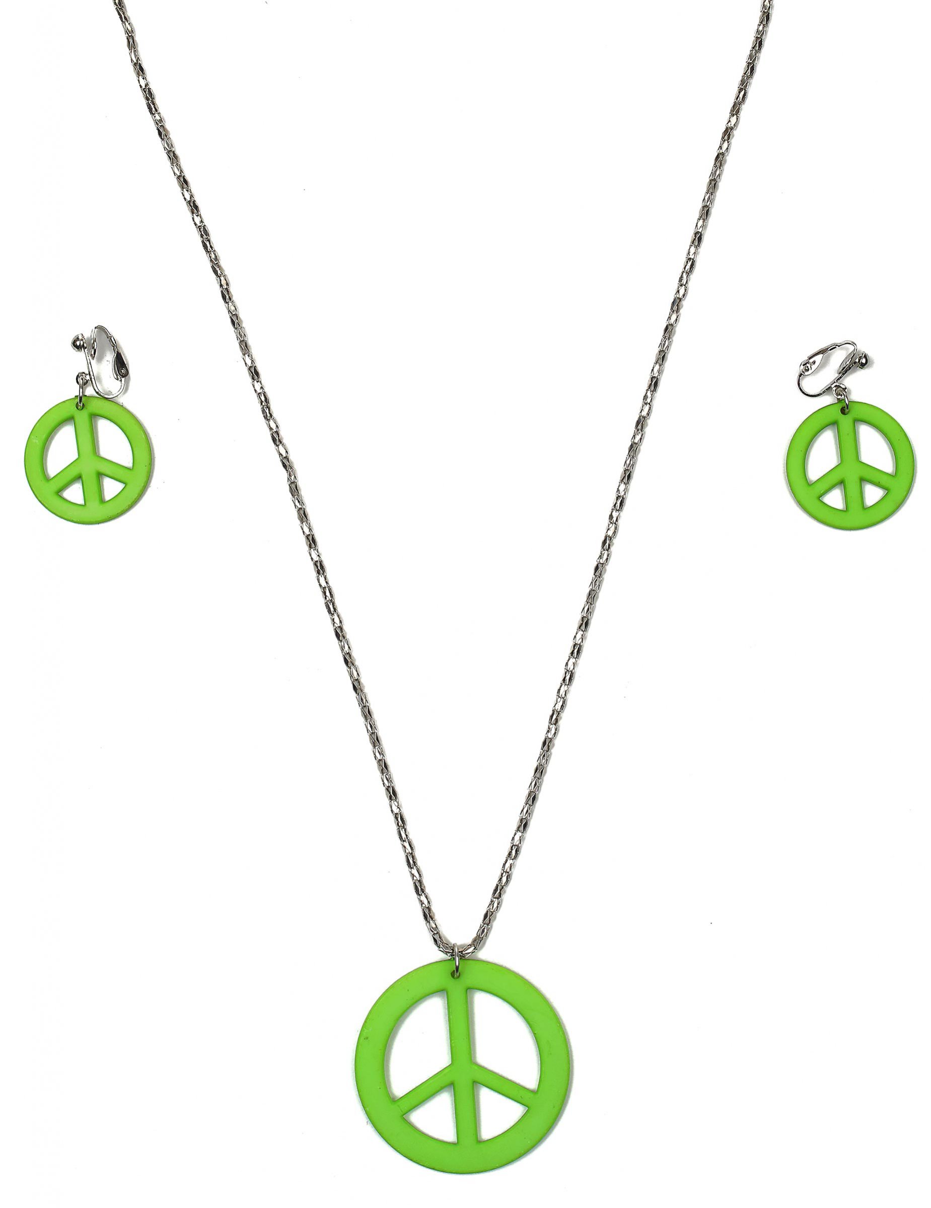 Collier et boucles d'oreilles hippie verts adulte