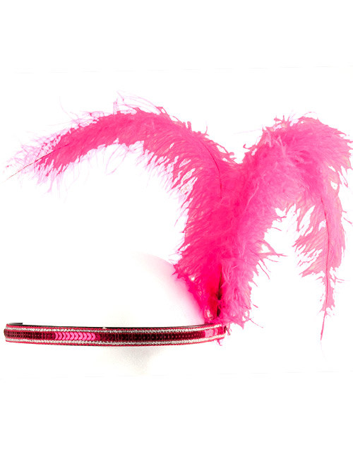 Bandeau charleston rose avec grande plume adulte