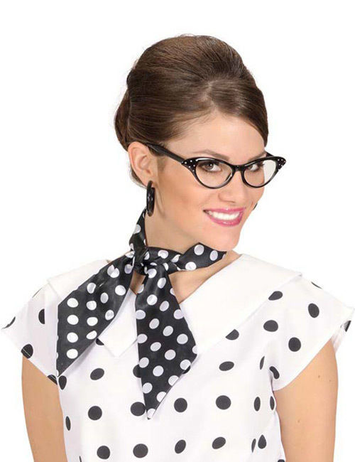 Écharpe noire en satin à pois blancs