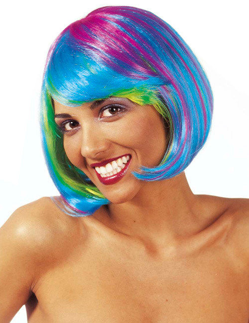 Perruque carrée fluo multicolore femme