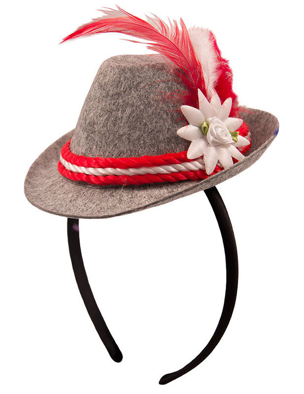 Mini chapeau bavarois gris et rouge femme
