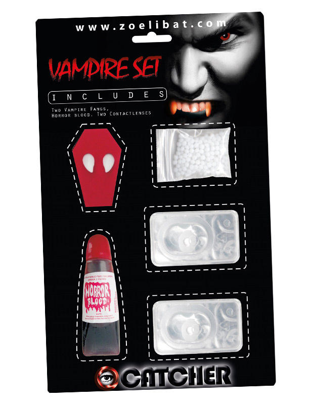 Kit accessoire vampire avec lentilles fantaisie blanches adulte
