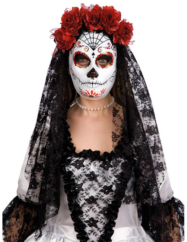Masque dia de los muertos avec roses rouges adulte Halloween