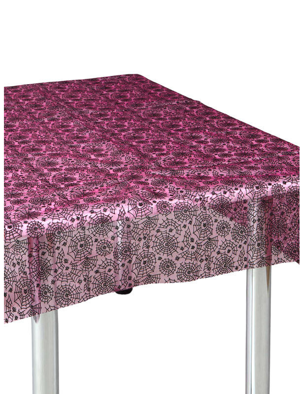 Nappe toile d'araignée rose et noire 147x147cm Halloween