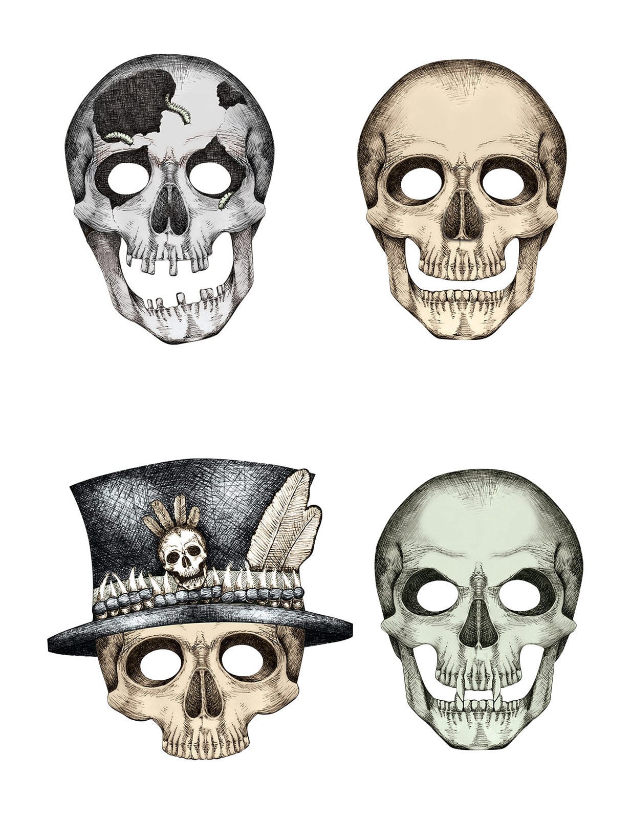 4 Masques cartons squelette Halloween