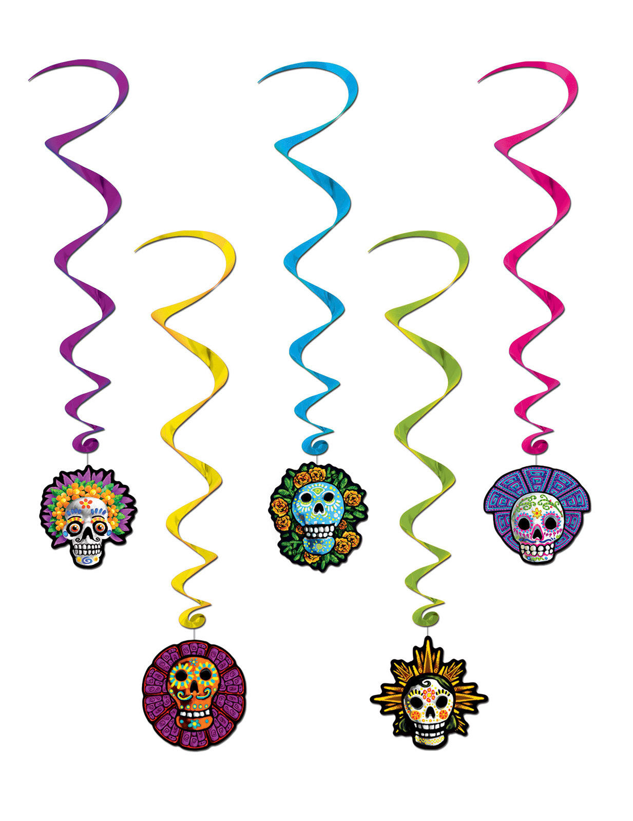 5 Suspensions spirales Dia de los muertos 102 cm