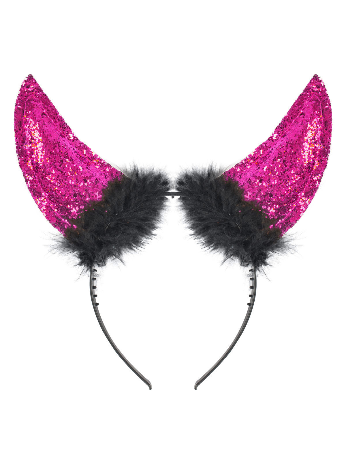 Serre-tête cornes de d&eacute;mon avec paillettes rose-noire