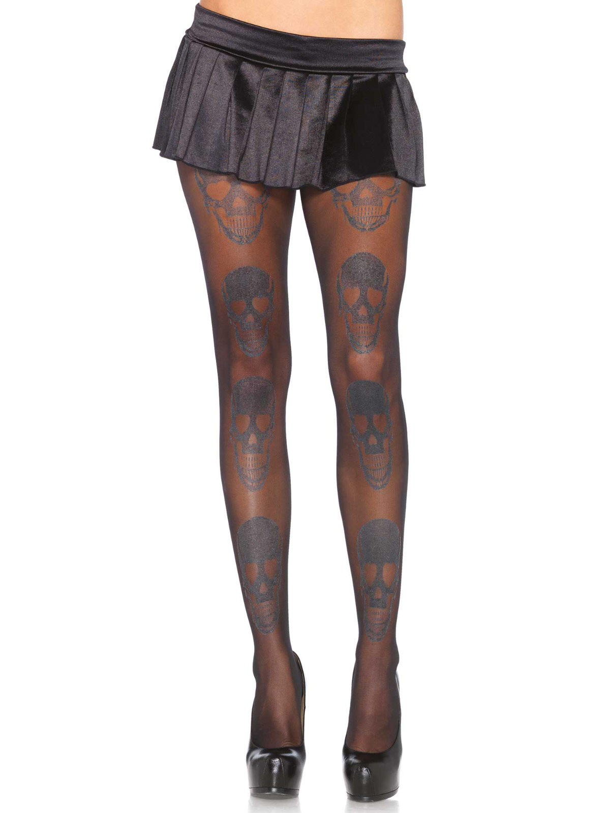 Collants noirs avec tête de mort scintillante femme