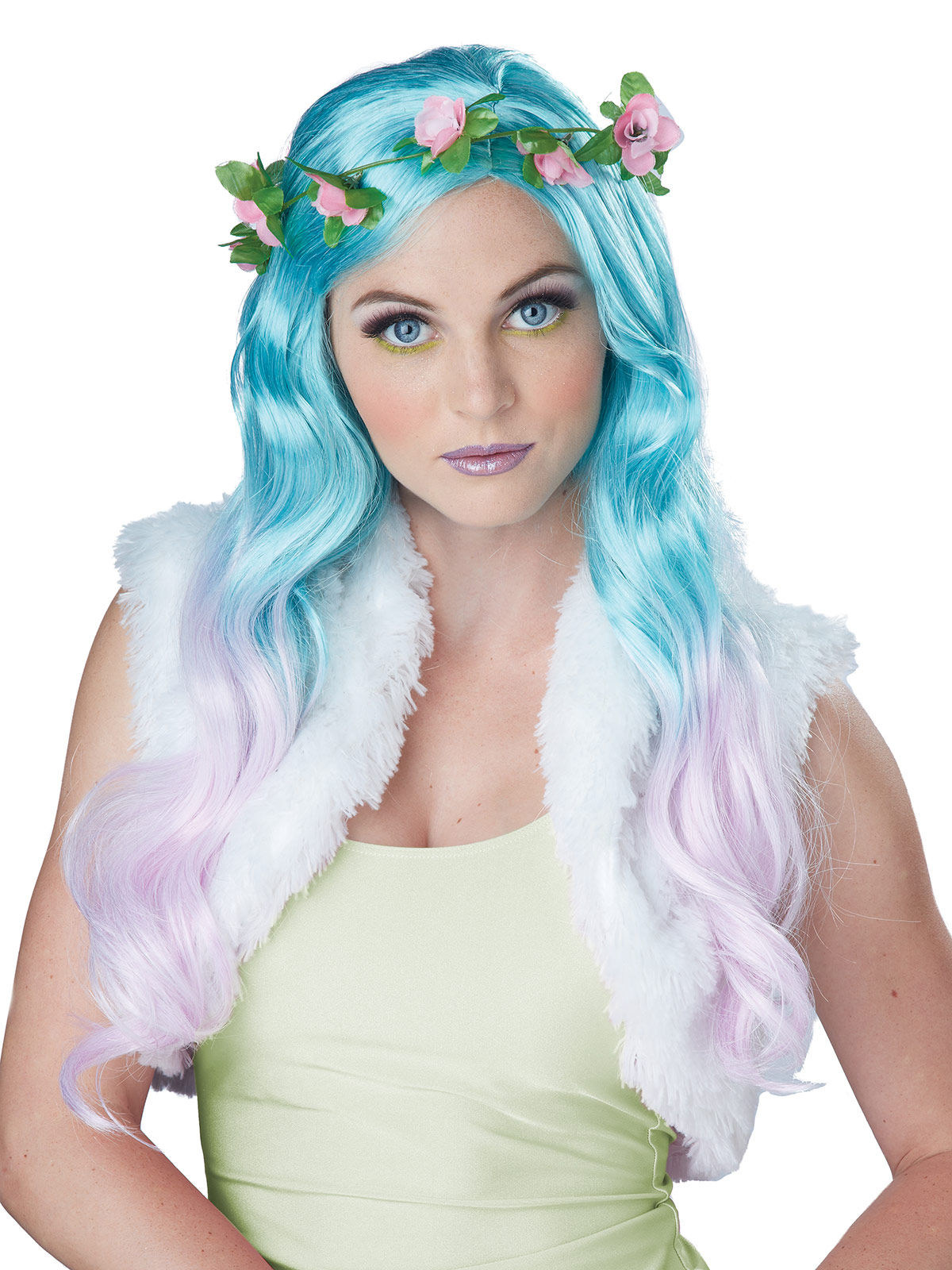 Perruque fée fleur turquoise