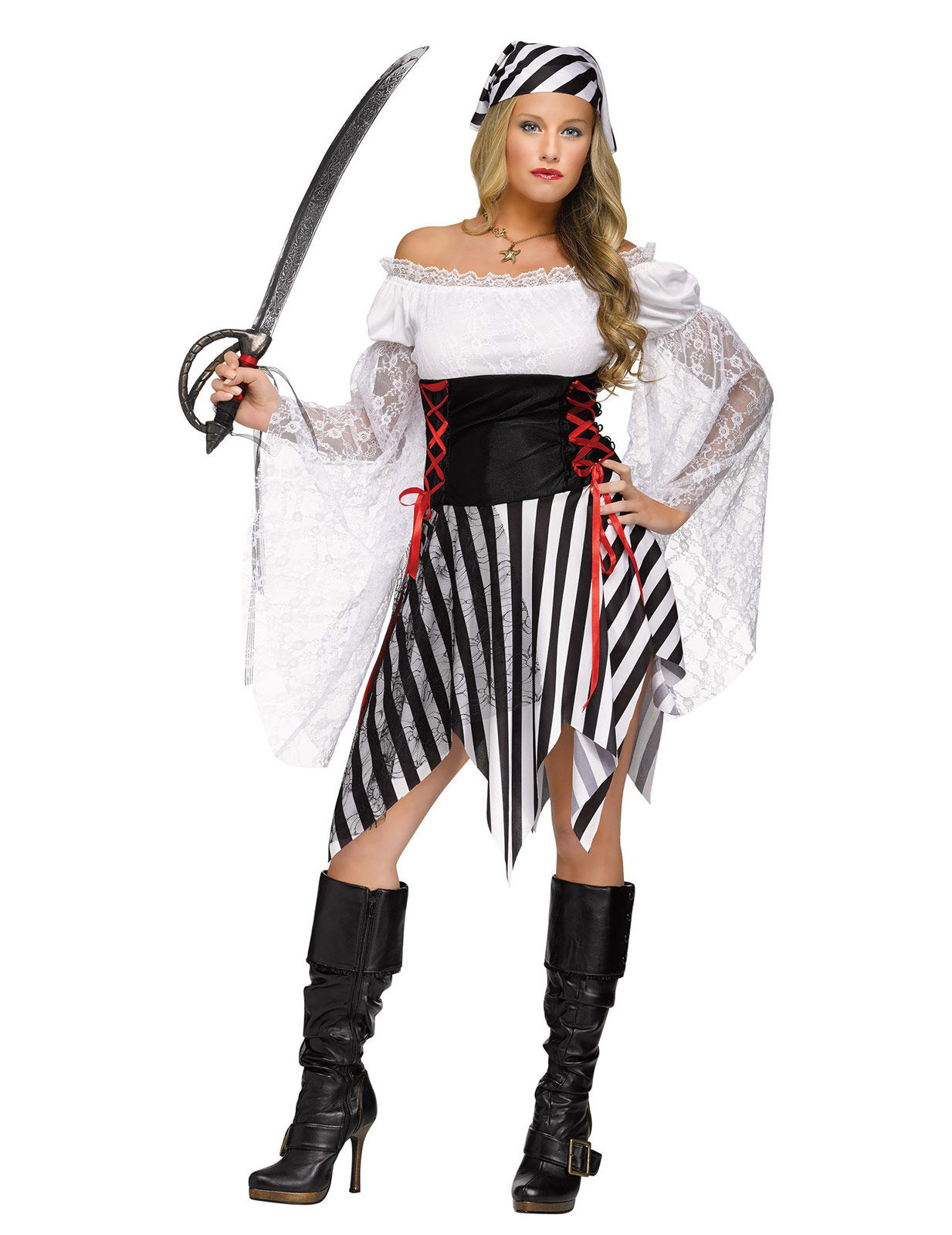 Déguisement de pirate noir et blanc femme