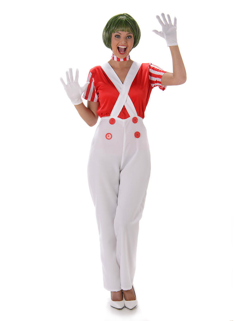 Déguisement femme ouvrière de chocolaterie blanc et rouge