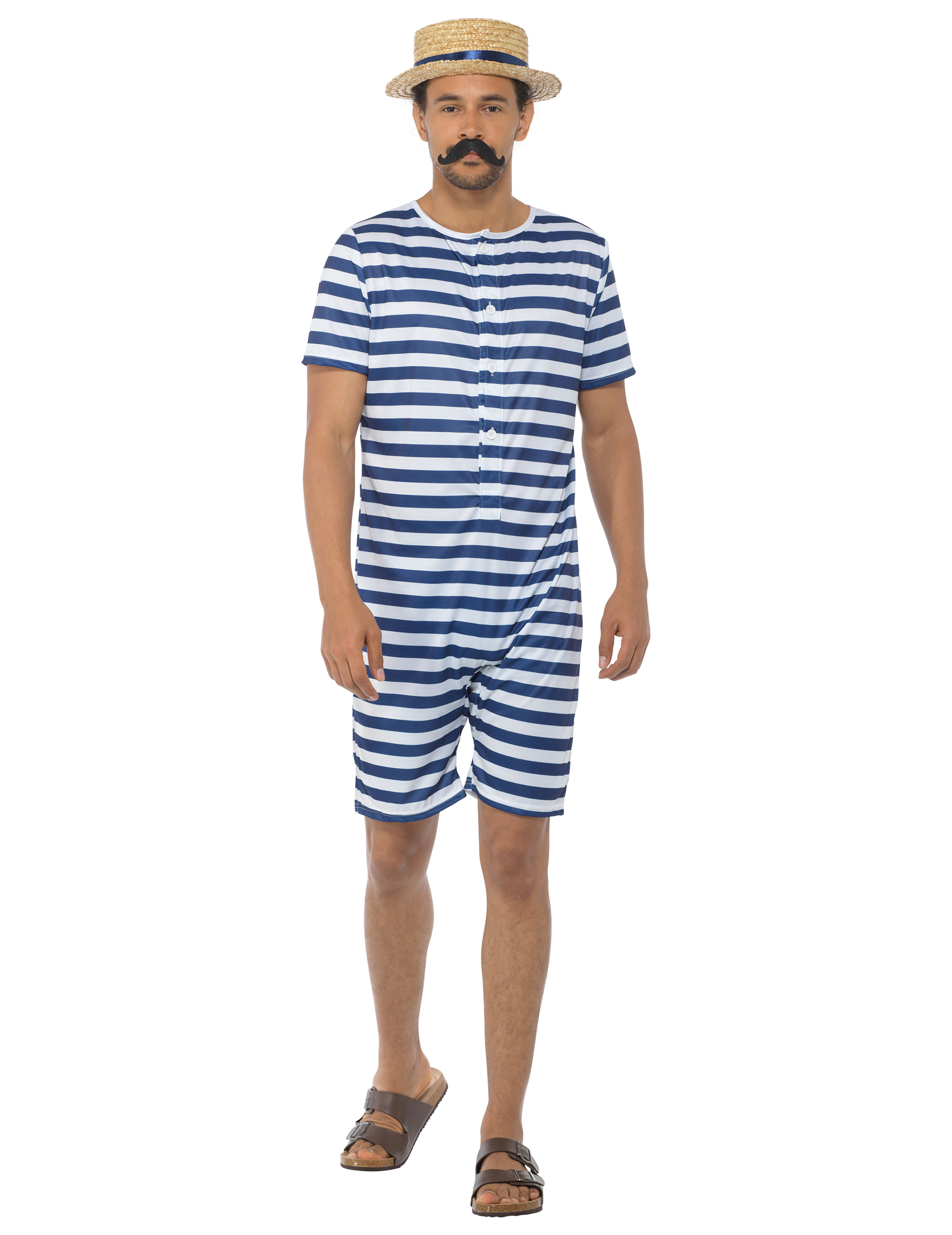 Déguisement Maillot de bain rétro rayé bleu et blanc homme