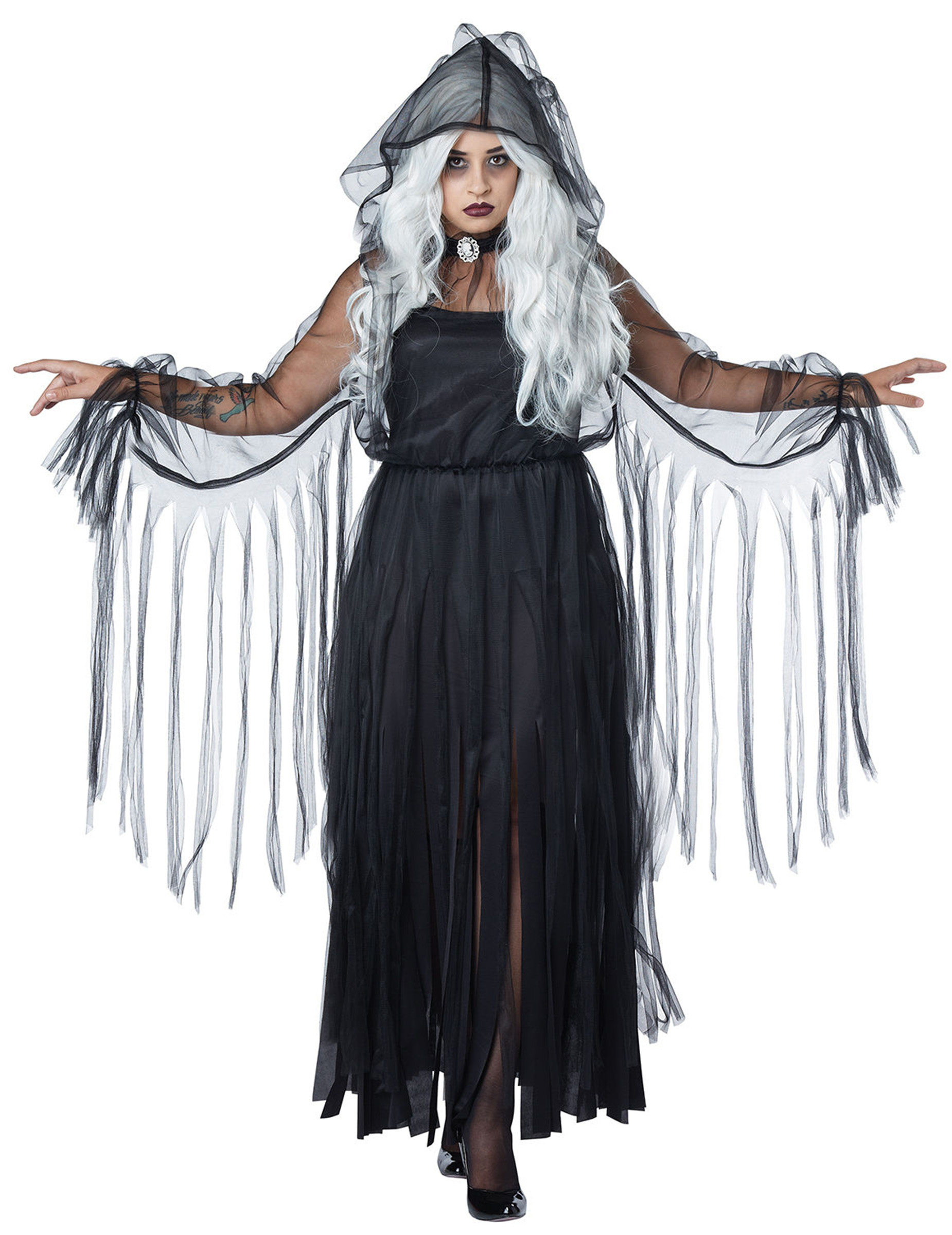 Déguisement élégant fantôme Halloween grande taille noir femme