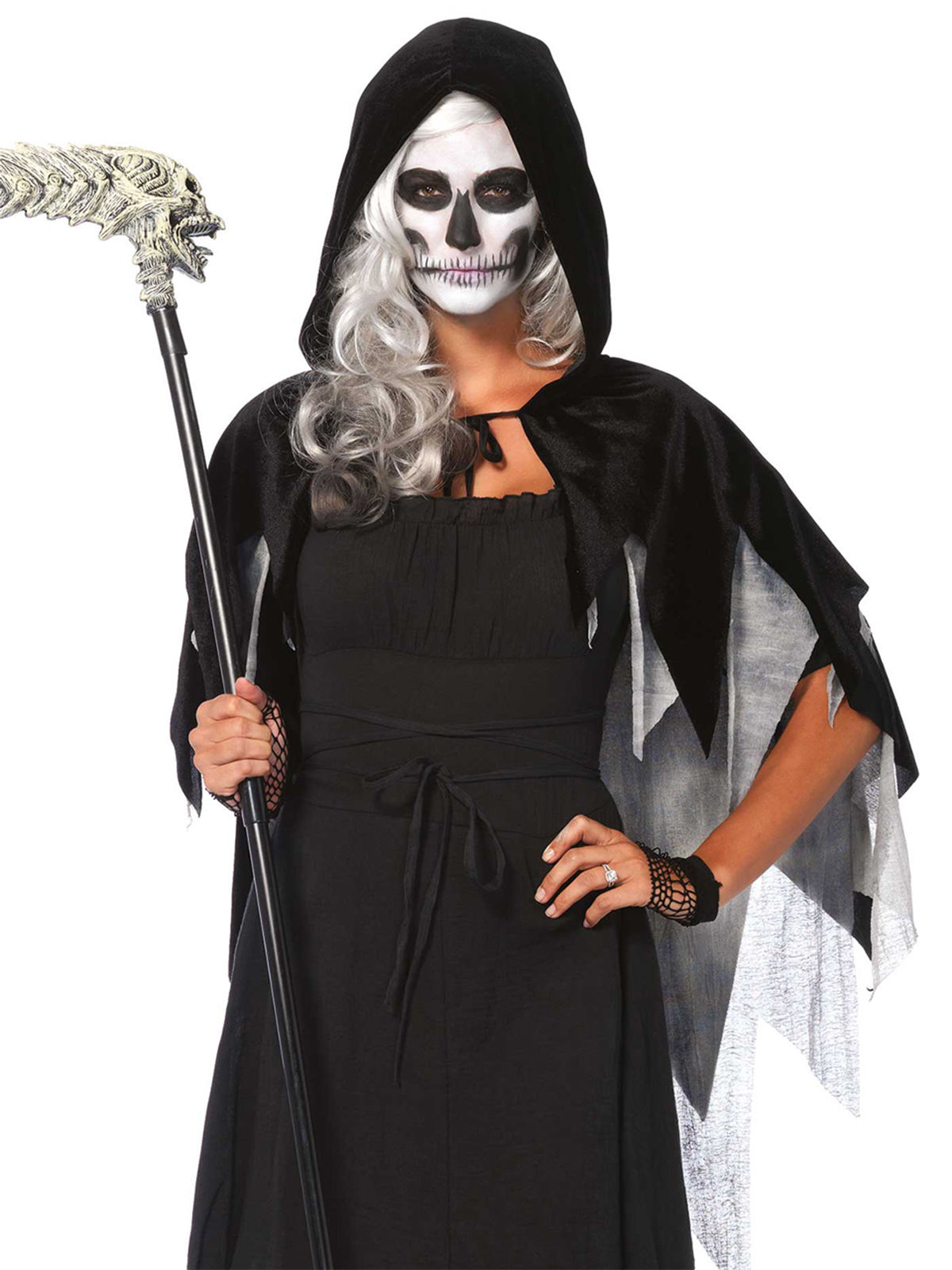 Cape luxe faucheuse noire et grise femme