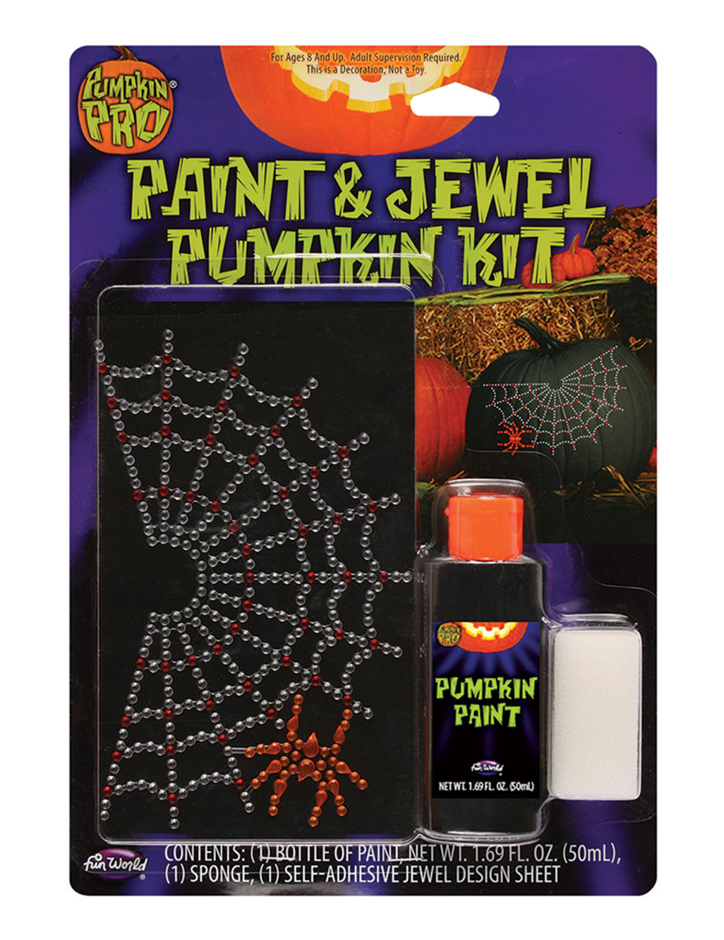 Autocollant pour citrouille araignée d'Halloween en strass argent - noir - rouge