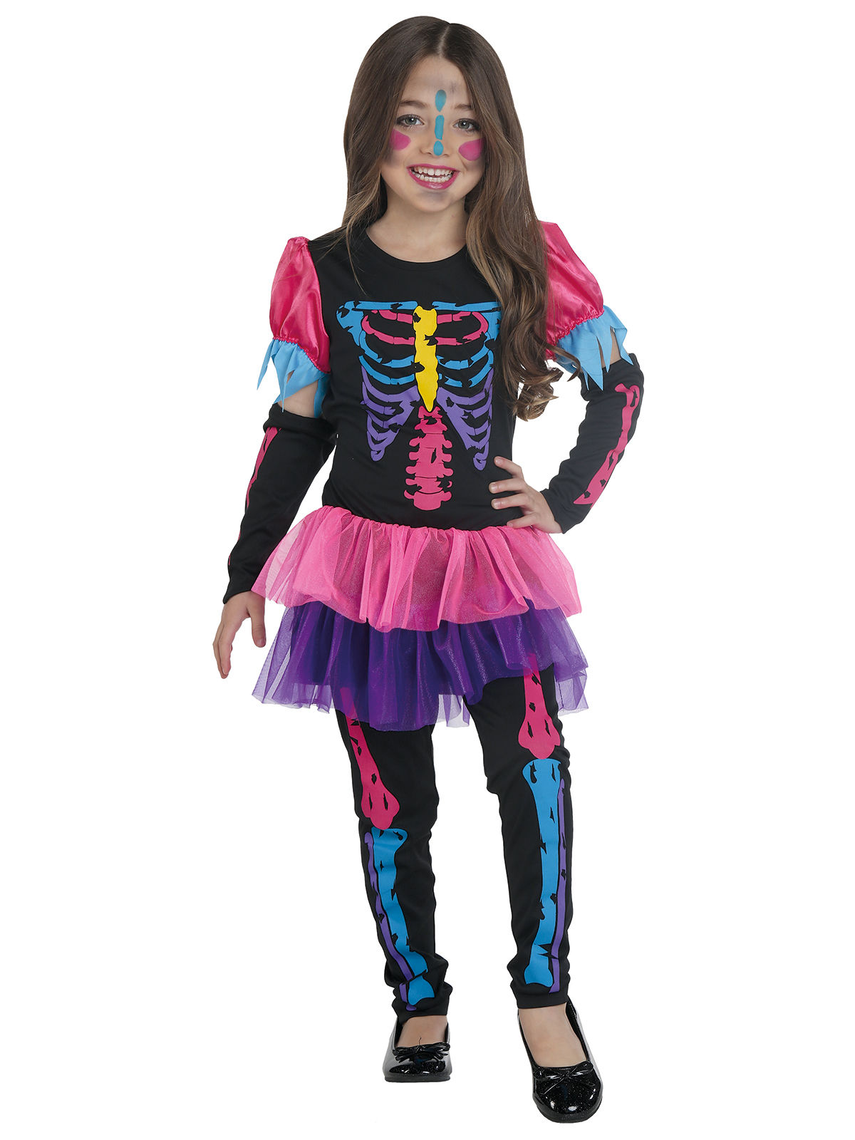 Déguisement squelette coloré fluo fille Halloween