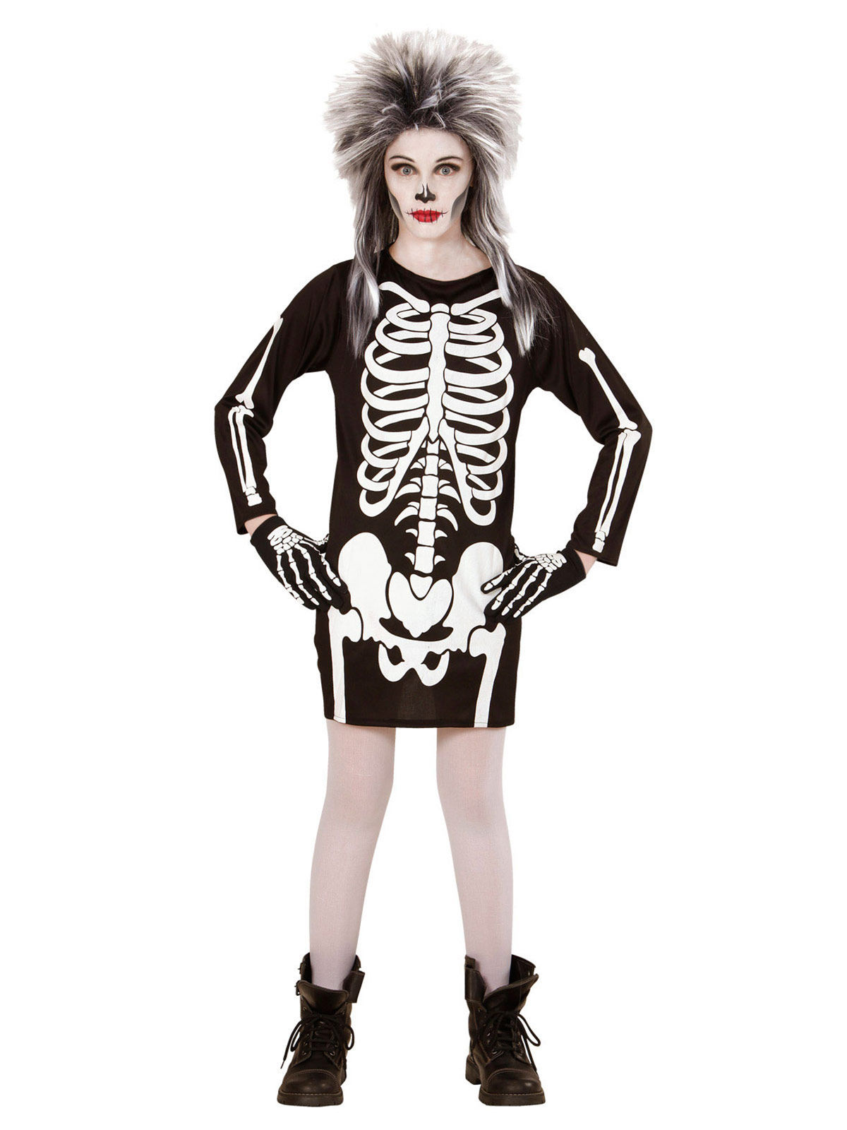 Déguisement squelette noir et blanc fille Halloween